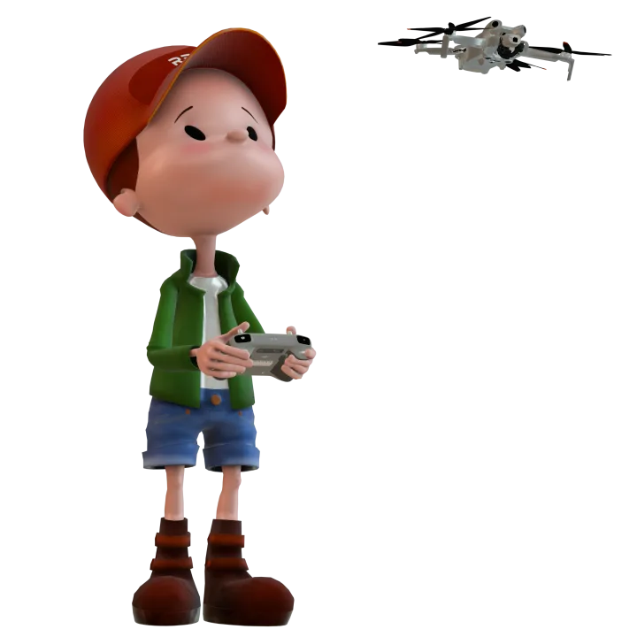 r3ddy die een drone bestuurd r3d reality mascotte